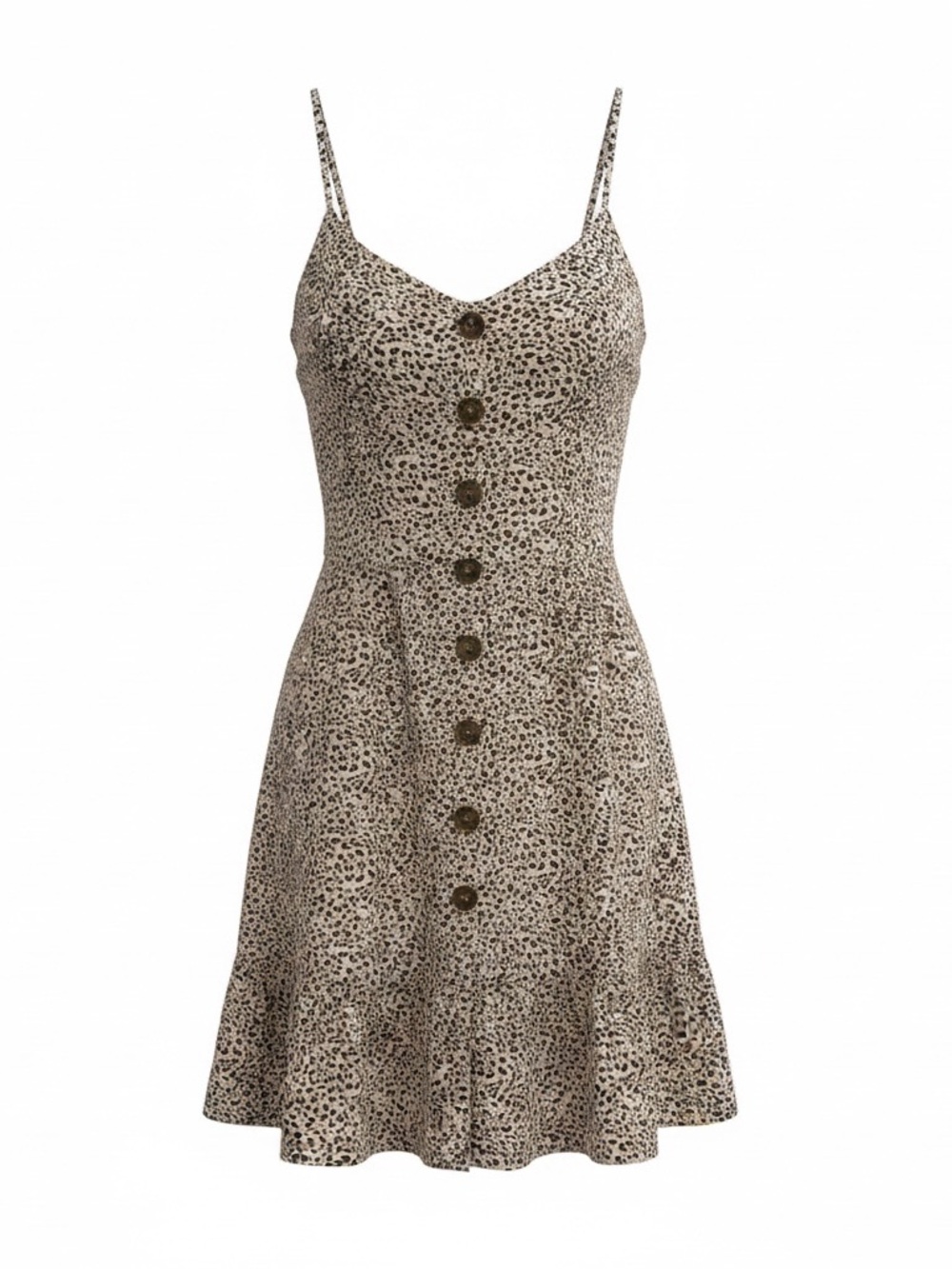 Japna Beige and Black Leopard-Print Button-Front Mini Dress